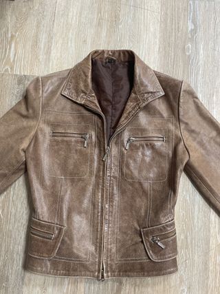 Chaqueta Cuero Marrón Mujer Talla M entallada