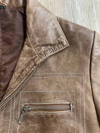 Chaqueta Cuero Marrón Mujer Talla M entallada