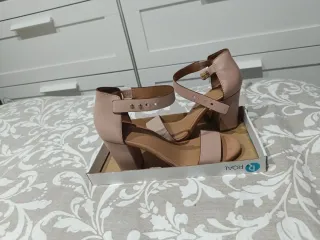 Sandalias tacón 8 cm beige/rosa