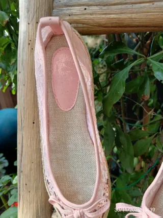 Bailarinas de encaje rosa y beige