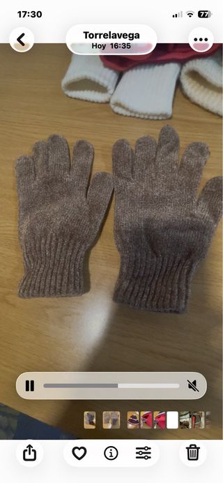 Guantes de lana v color blanco, marrón, Rosa