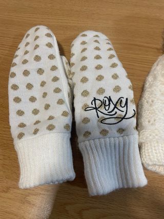 Guantes de lana v color blanco, marrón, Rosa