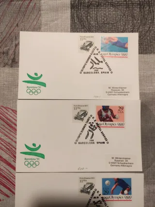 4 Postales Barcelona 92 Sellos USA