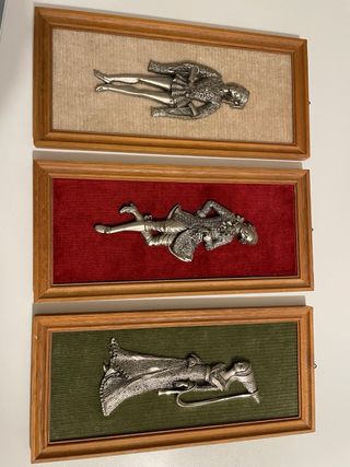 Trittico Quadri Peltro Lavorato Mano