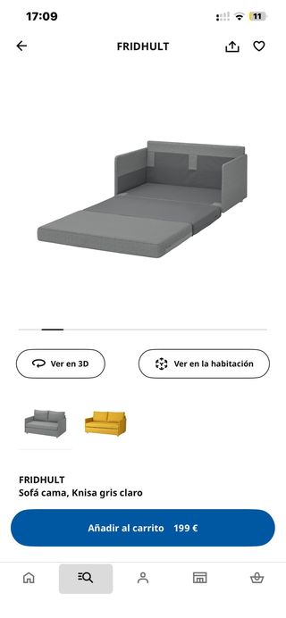 Sofá cama gris de tela