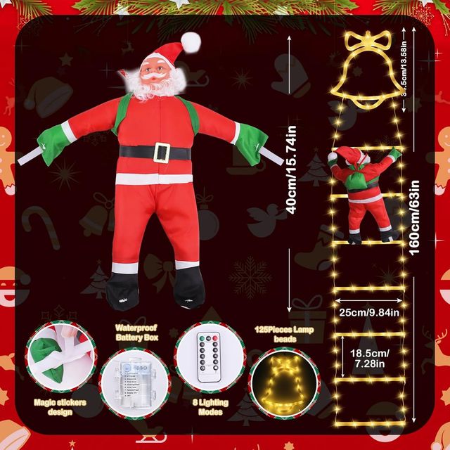 Luces Escalera Navidad Papai Noel LED 160cm 8 Modos