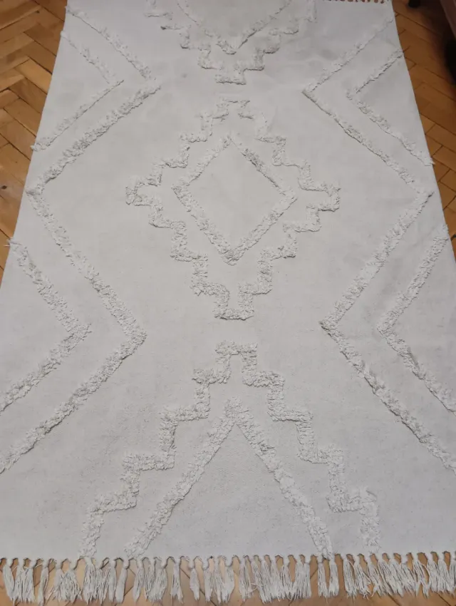 Tapete de Algodão Bege e Branco