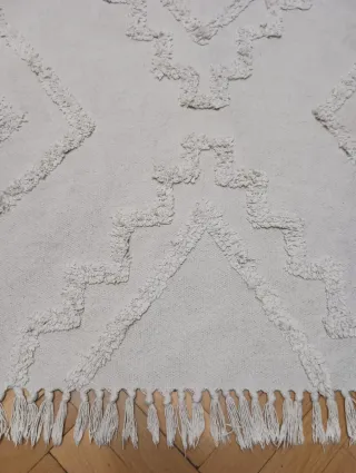 Tappeto in cotone beige e bianco