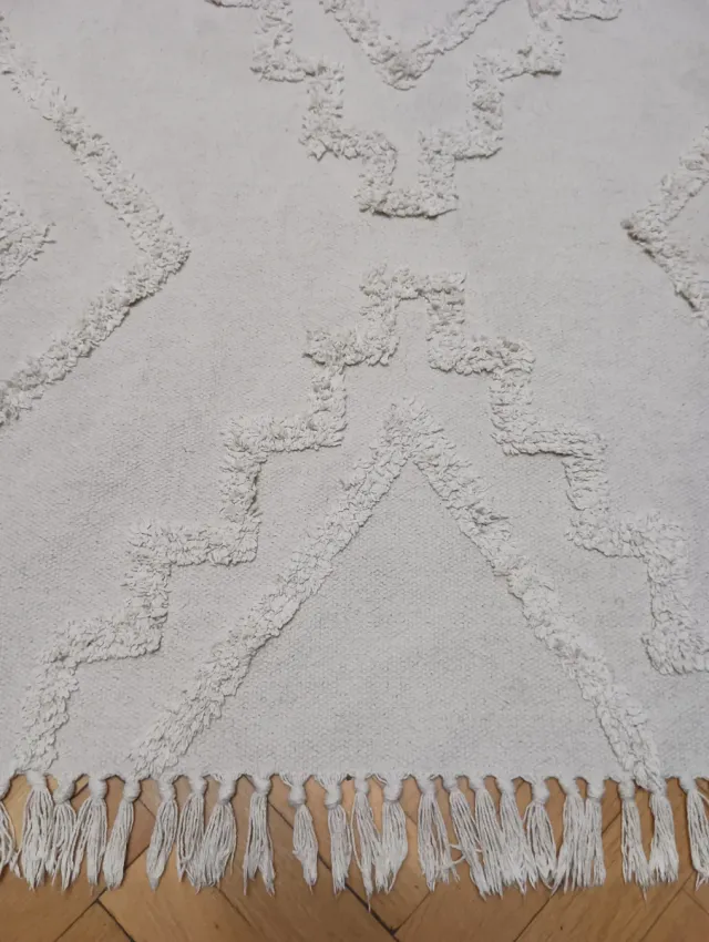 Tapete de Algodão Bege e Branco
