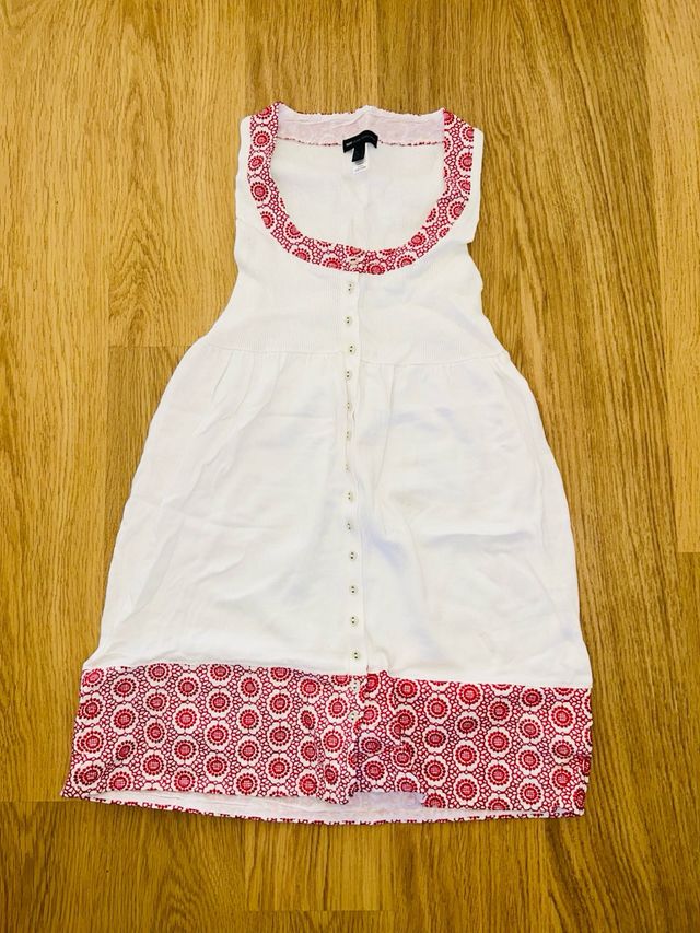 Vestido Mango Blanco con Estampado Rojo