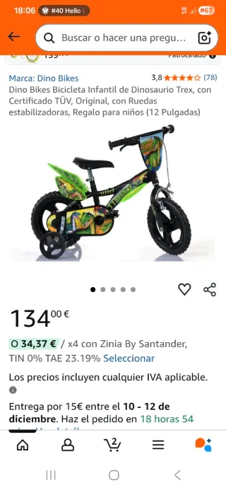 Bicicleta infantil dinosaurios