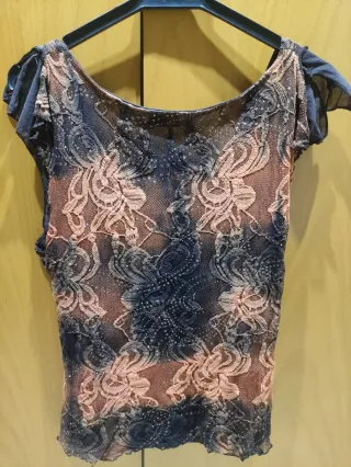 Blusa fiesta encaje naranja y negro