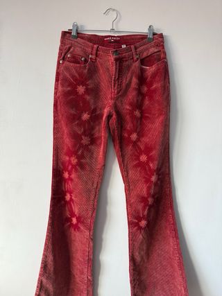 Pantalones Flare Vintage Boho Hippie Rojo Talla M