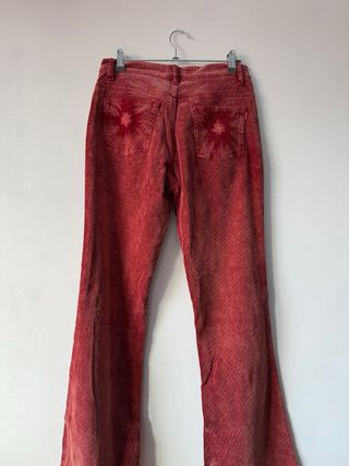 Pantalones Flare Vintage Boho Hippie Rojo Talla M
