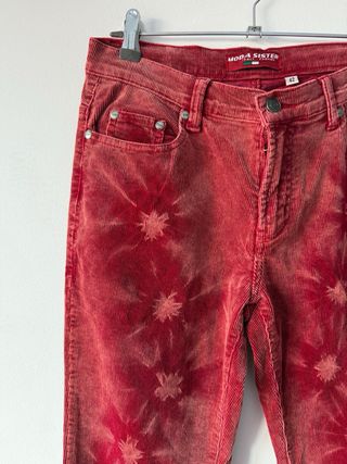 Pantalones Flare Vintage Boho Hippie Rojo Talla M