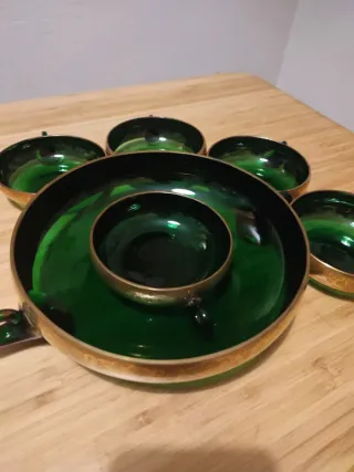 Coppa + 5 ciotoline vetro stile veneziano, Anni 60