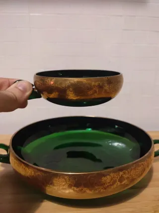 Coppa + 5 ciotoline vetro stile veneziano, Anni 60