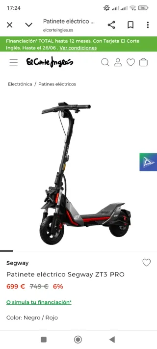 Patinete Eléctrico Negro y Rojo