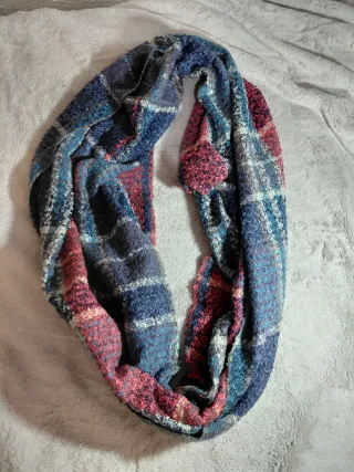 Bufanda Infinita Cuadros Tweed Azul y Rosa