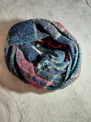 Bufanda Infinita Cuadros Tweed Azul y Rosa