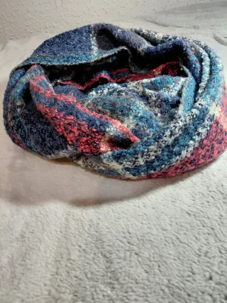 Bufanda Infinita Cuadros Tweed Azul y Rosa