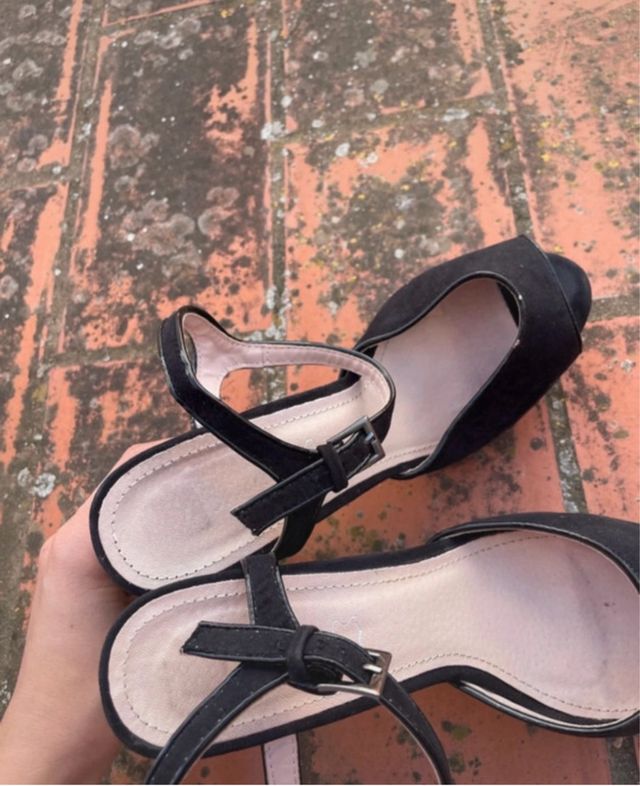 Sandalias tacón alto negras mujer