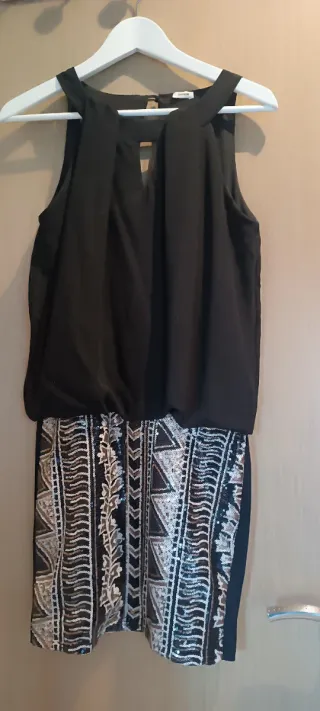 Vestido fiesta lentejuelas negro y plata