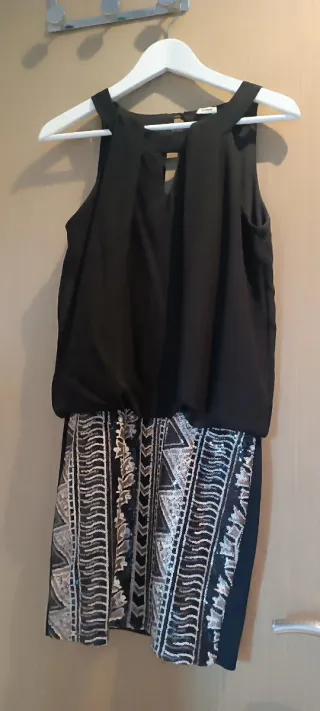 Vestido fiesta lentejuelas negro y plata