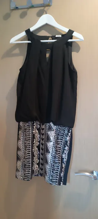 Vestido fiesta lentejuelas negro y plata