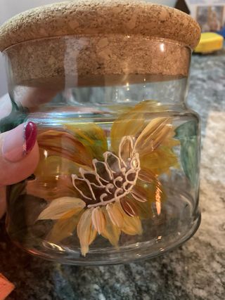 Barattolo in vetro decorato con girasoli