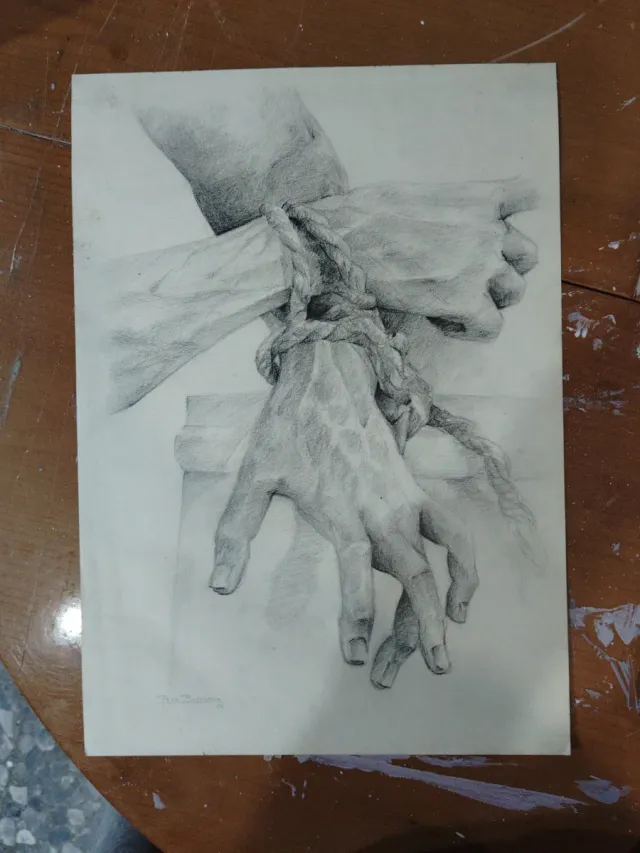 Dibujo a lápiz: Cristo atado a la columna