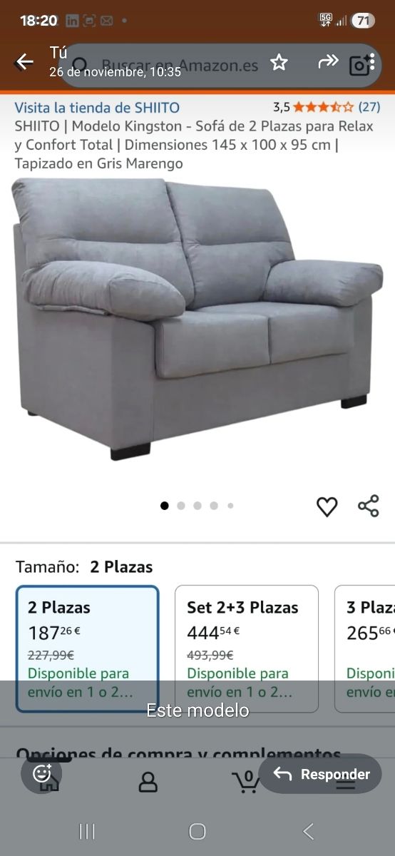 Sofá 2 Plazas SHIITO Gris