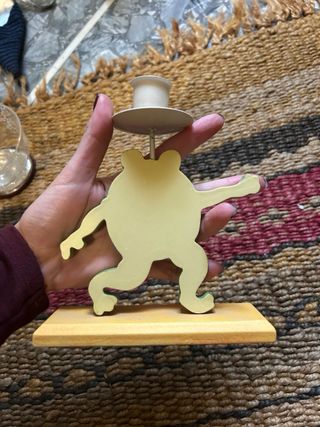 Portacandele rana in legno e metallo