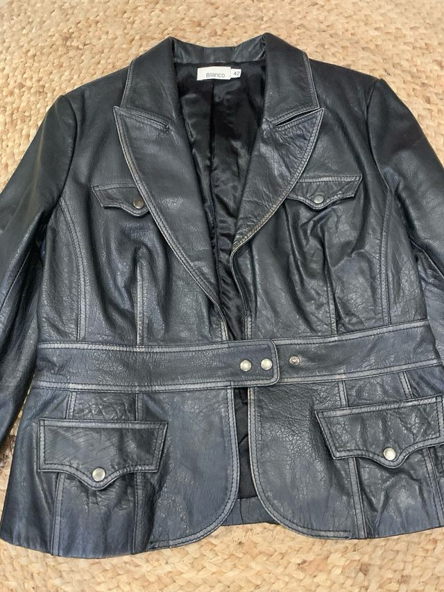 Chaqueta de piel vintage negra