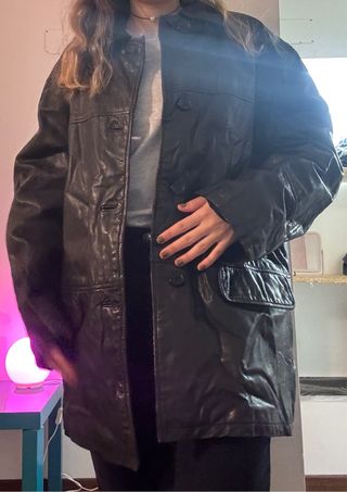 Giacca pelle nera vintage oversize