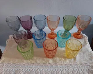 Set 12 Calici e Bicchieri Vetro Colorati