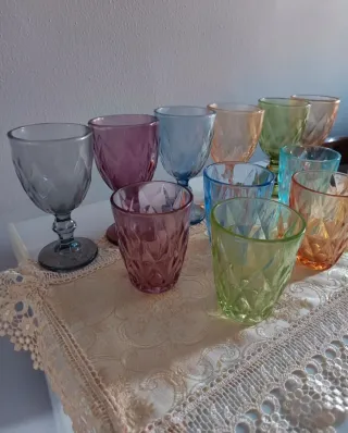 Set 12 Calici e Bicchieri Vetro Colorati