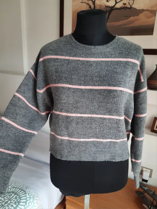 Jersey H&M rayas gris y rosa