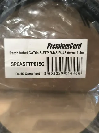 Cavo Ethernet PremiumCord Cat 6a S/FTP Nero