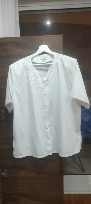 Camisa efecto seda blanca Manga corta mujer