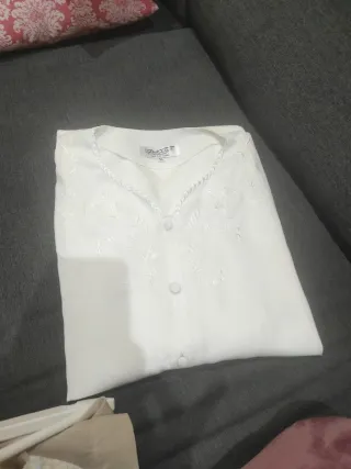 Camisa efecto seda blanca Manga corta mujer