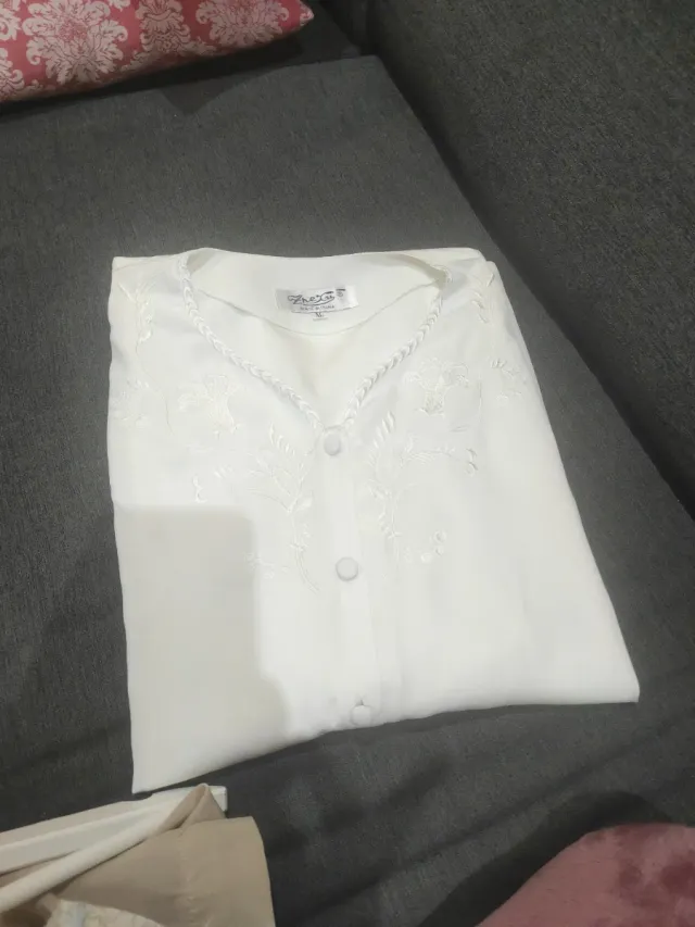Camisa efecto seda blanca Manga corta mujer
