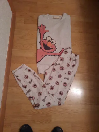 Pijama franela fina Elmo Gris y Rosa