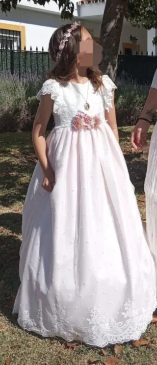 Vestido de Comunión Niña Blanco y Rosa