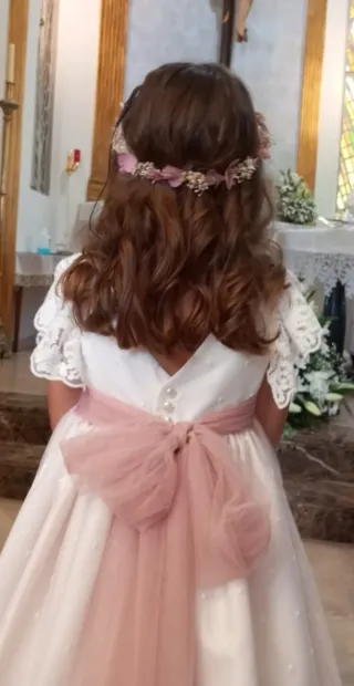 Vestido de Comunión Niña Blanco y Rosa