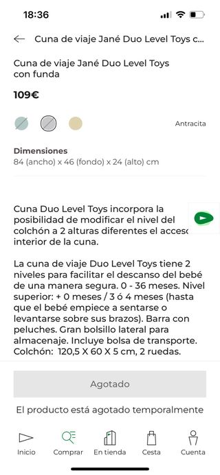 Cuna de viaje Jané Duo Level Toys