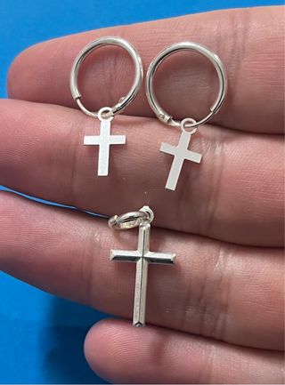 Elegante Conjunto Cruz Plata De Ley 925