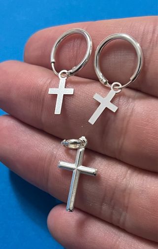 Elegante Conjunto Cruz Plata De Ley 925