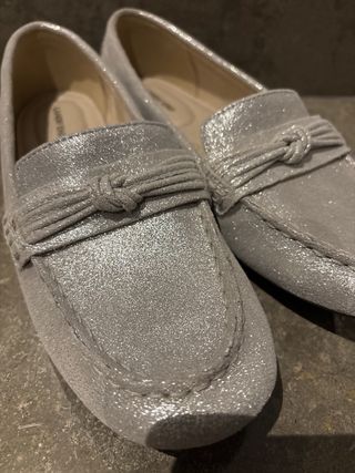 Mocasines Lands End Piel Plateados Talla 7 US