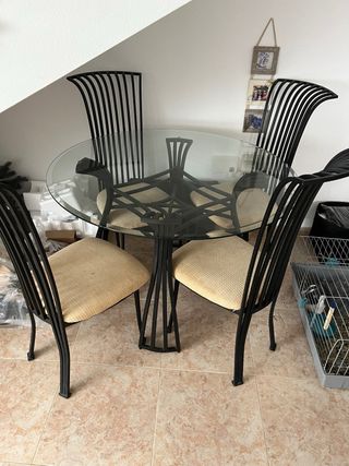 Tavolo in forgia con cristallo, 4 sedie